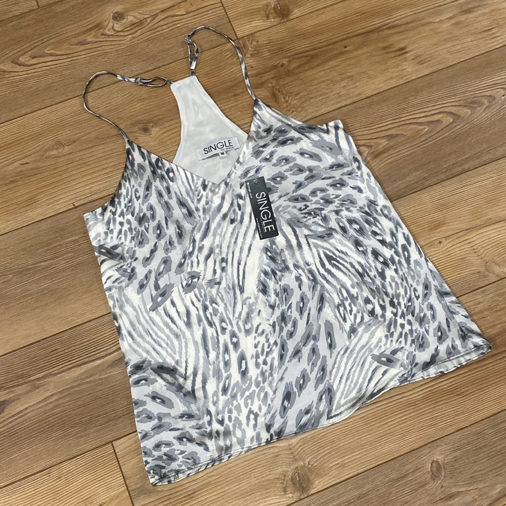 NWT Single Los Angeles white/ gray zebra animal print tank top camisole Size M